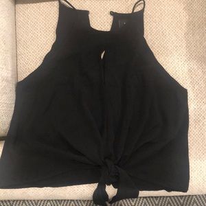 Black front tie blouse with open peep hole